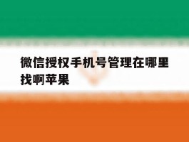 微信授权手机号管理在哪里找啊苹果