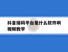 抖音接码平台是什么软件啊视频教学