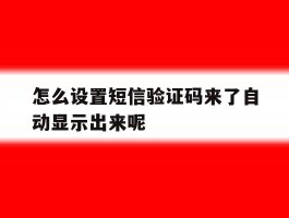怎么设置短信验证码来了自动显示出来呢