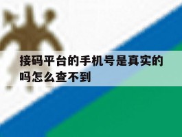 接码平台的手机号是真实的吗怎么查不到