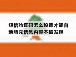 短信验证码怎么设置才能自动填充信息内容不被发现的简单介绍