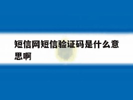 短信网短信验证码是什么意思啊